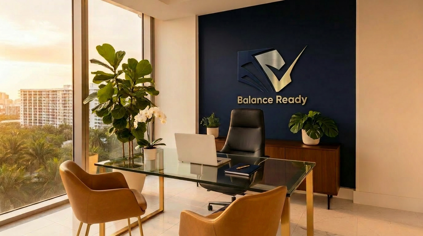BALANCE READY CPA modern office in Miami with skyline view
